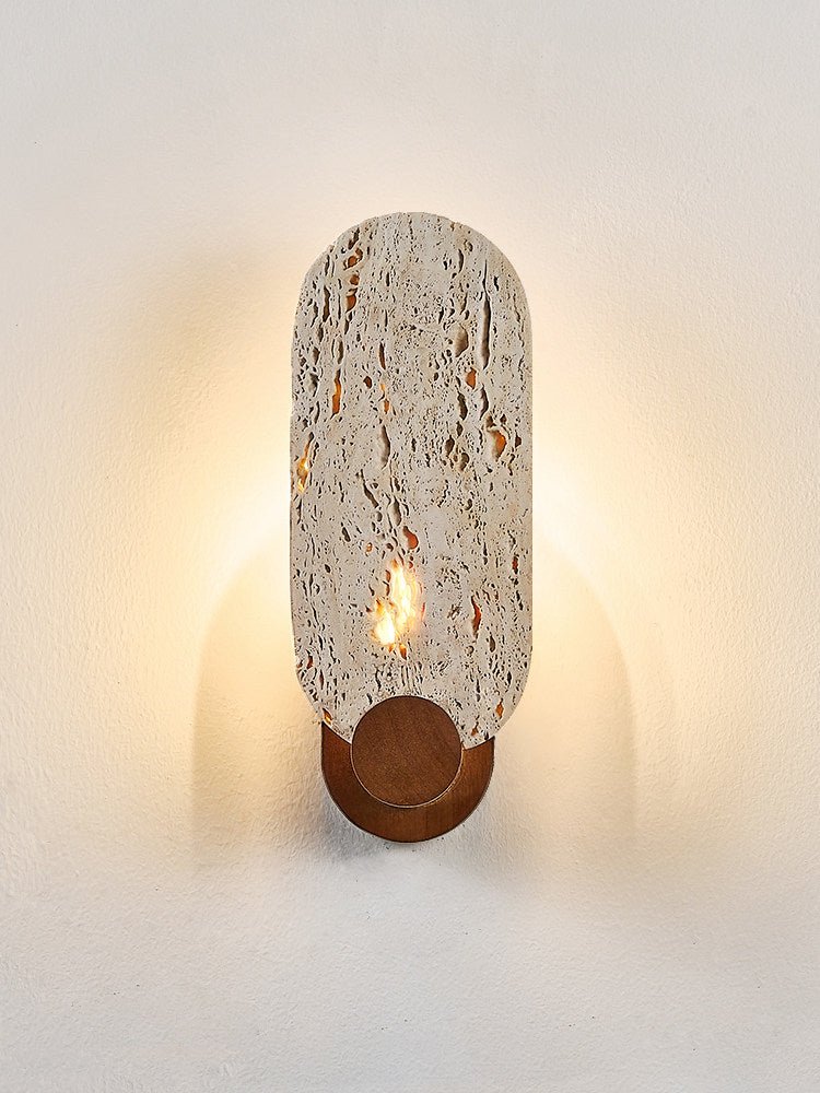Vesper Travertine Wall Sconce with Walnut Accent