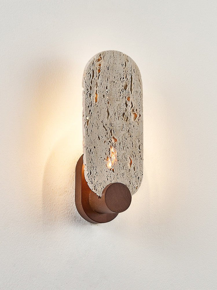 Vesper Travertine Wall Sconce with Walnut Accent