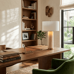 Vesper Onyx Table Lamp — Honey Onyx Column with Linen Shade