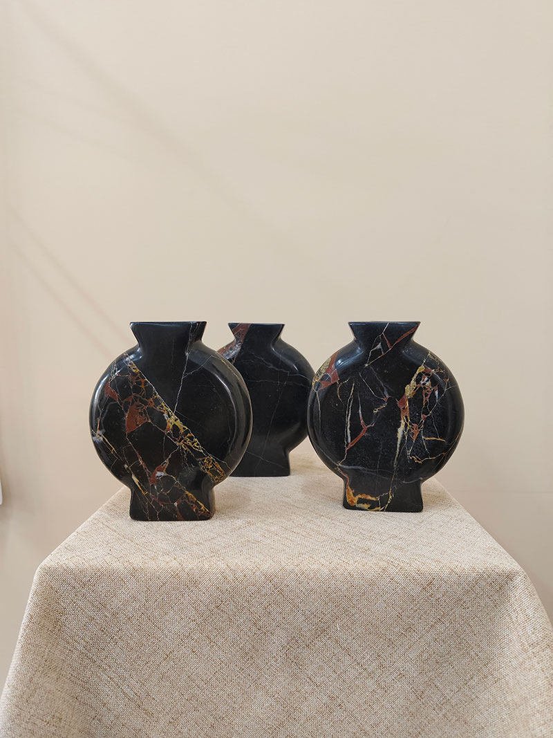 Vetra Noir Marble Vase – Sculptural Black Marble Decor with Gold Veining