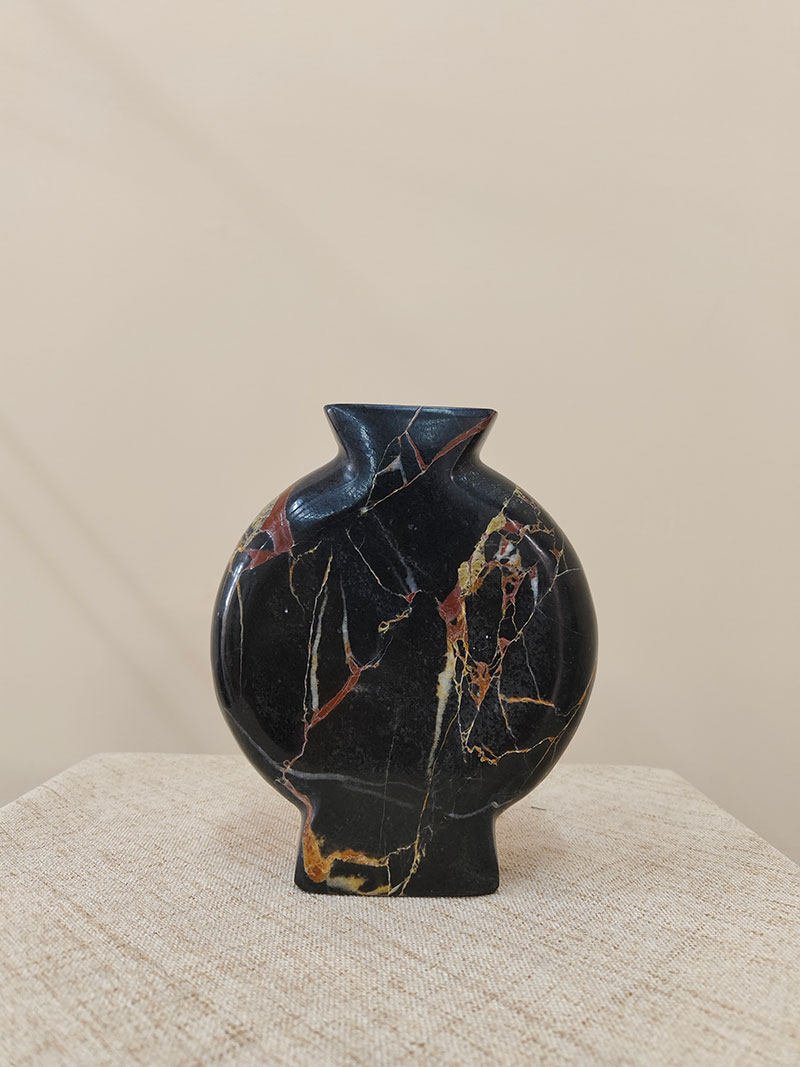 Vetra Noir Marble Vase – Sculptural Black Marble Decor with Gold Veining
