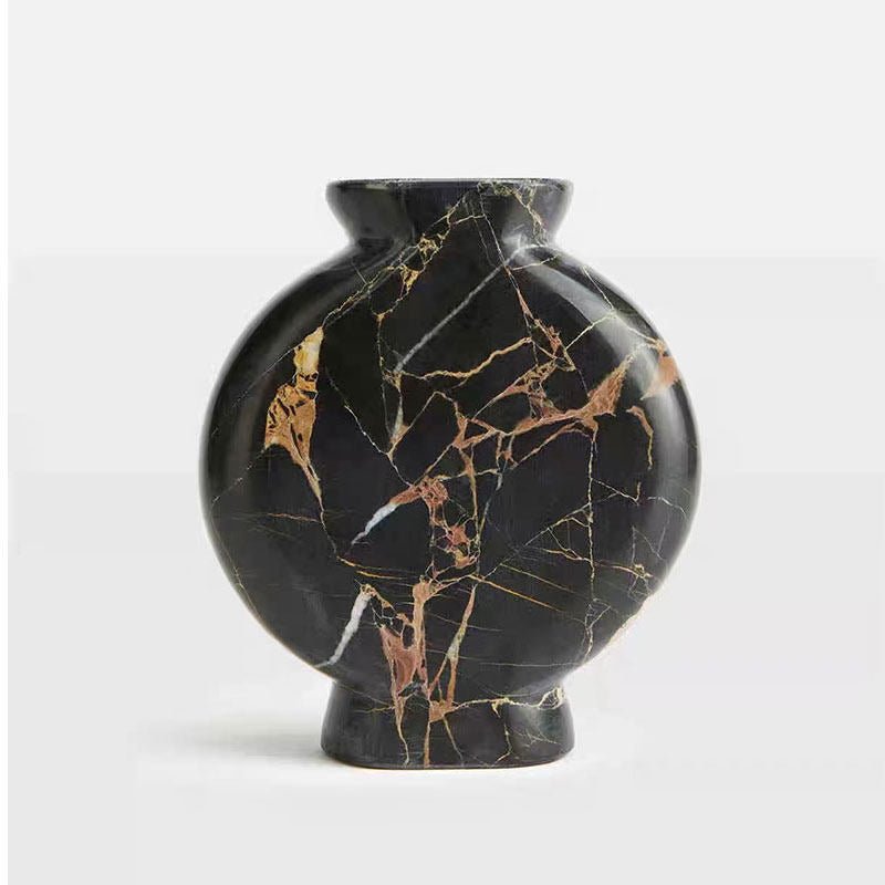 Vetra Noir Marble Vase – Sculptural Black Marble Decor with Gold Veining