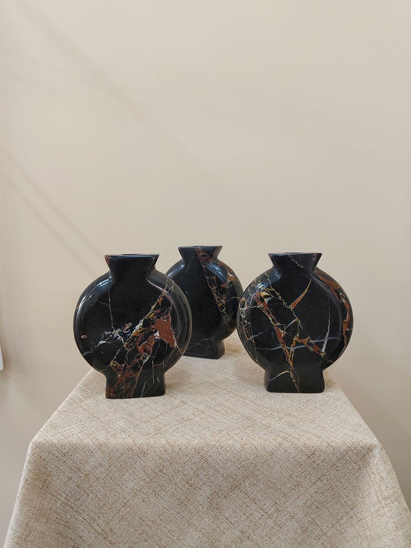 Vetra Noir Marble Vase – Sculptural Black Marble Decor with Gold Veining