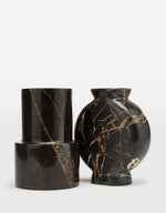 Vetra Noir Marble Vase – Sculptural Black Marble Decor with Gold Veining
