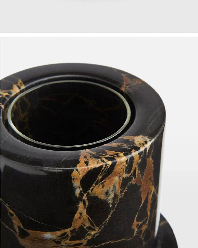 Vetra Noir Marble Vase – Sculptural Black Marble Decor with Gold Veining