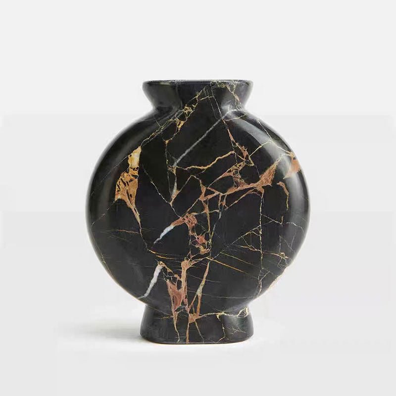Vetra Noir Marble Vase – Sculptural Black Marble Decor with Gold Veining
