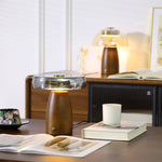 Veyra Modern Walnut Wood Table Lamp with Glass Shade for Bedroom and Living Room