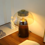 Veyra Modern Walnut Wood Table Lamp with Glass Shade for Bedroom and Living Room