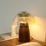 Veyra Modern Walnut Wood Table Lamp with Glass Shade for Bedroom and Living Room