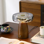 Veyra Modern Walnut Wood Table Lamp with Glass Shade for Bedroom and Living Room