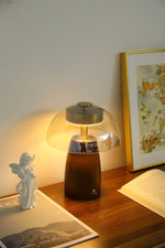 Veyra Modern Walnut Wood Table Lamp with Glass Shade for Bedroom and Living Room