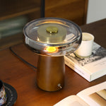 Veyra Modern Walnut Wood Table Lamp with Glass Shade for Bedroom and Living Room