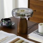 Veyra Modern Walnut Wood Table Lamp with Glass Shade for Bedroom and Living Room