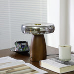 Veyra Modern Walnut Wood Table Lamp with Glass Shade for Bedroom and Living Room