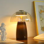Veyra Modern Walnut Wood Table Lamp with Glass Shade for Bedroom and Living Room