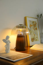 Veyra Modern Walnut Wood Table Lamp with Glass Shade for Bedroom and Living Room