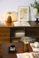 Veyra Modern Walnut Wood Table Lamp with Glass Shade for Bedroom and Living Room