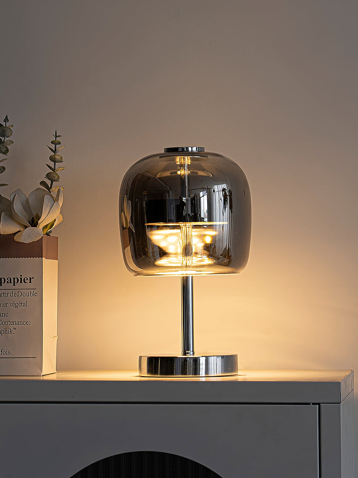 Avolar Smoked Glass LED Table Lamp with Chrome Base