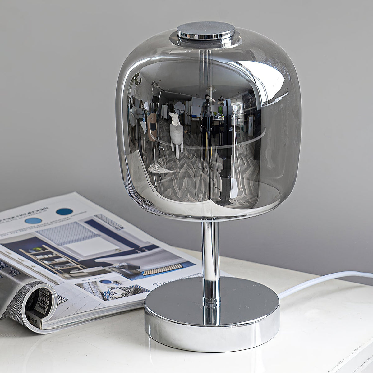 Avolar Smoked Glass LED Table Lamp with Chrome Base