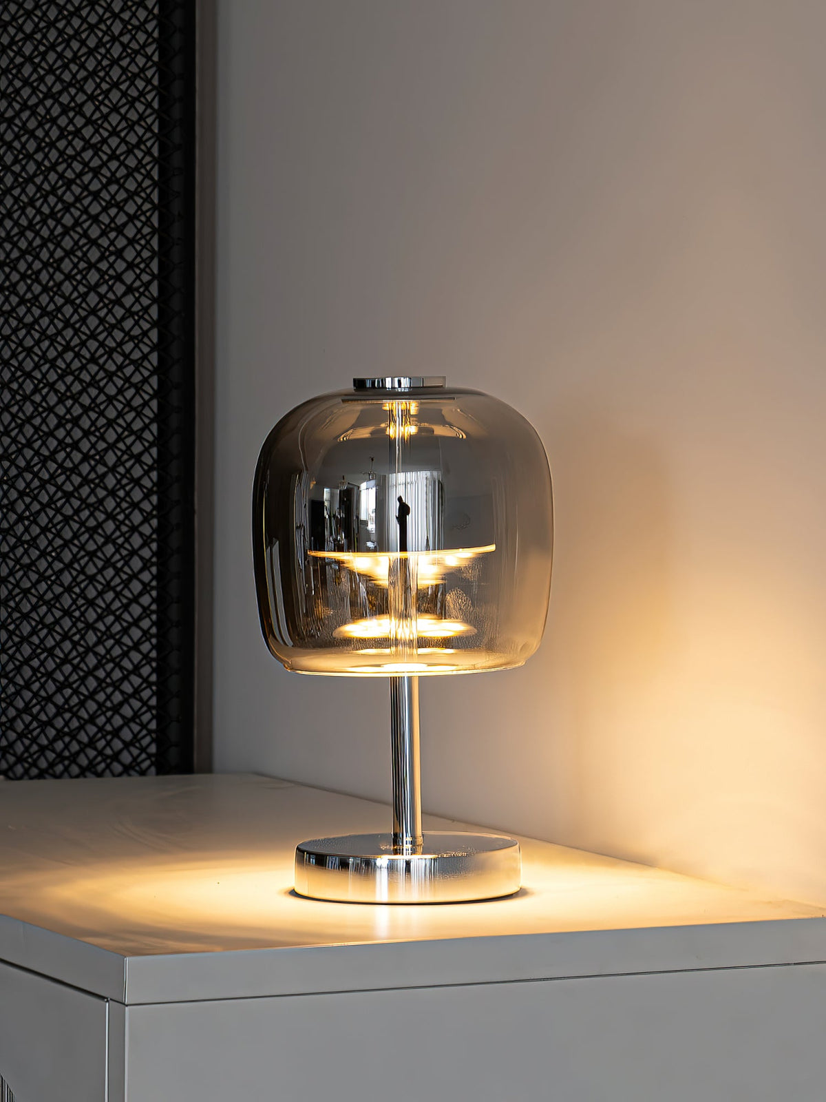 Avolar Smoked Glass LED Table Lamp with Chrome Base