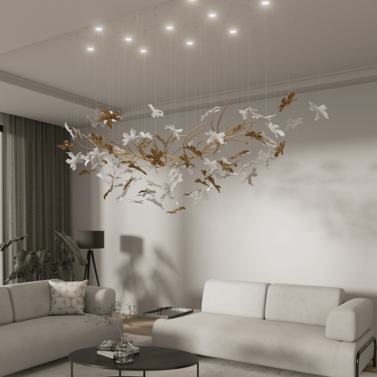 Vine Chandelier — Handblown Crystal LED Pendant Light in Bronze Finish