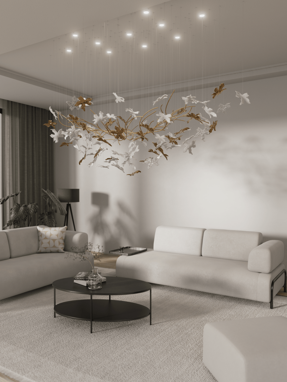 Vine Chandelier — Handblown Crystal LED Pendant Light in Bronze Finish