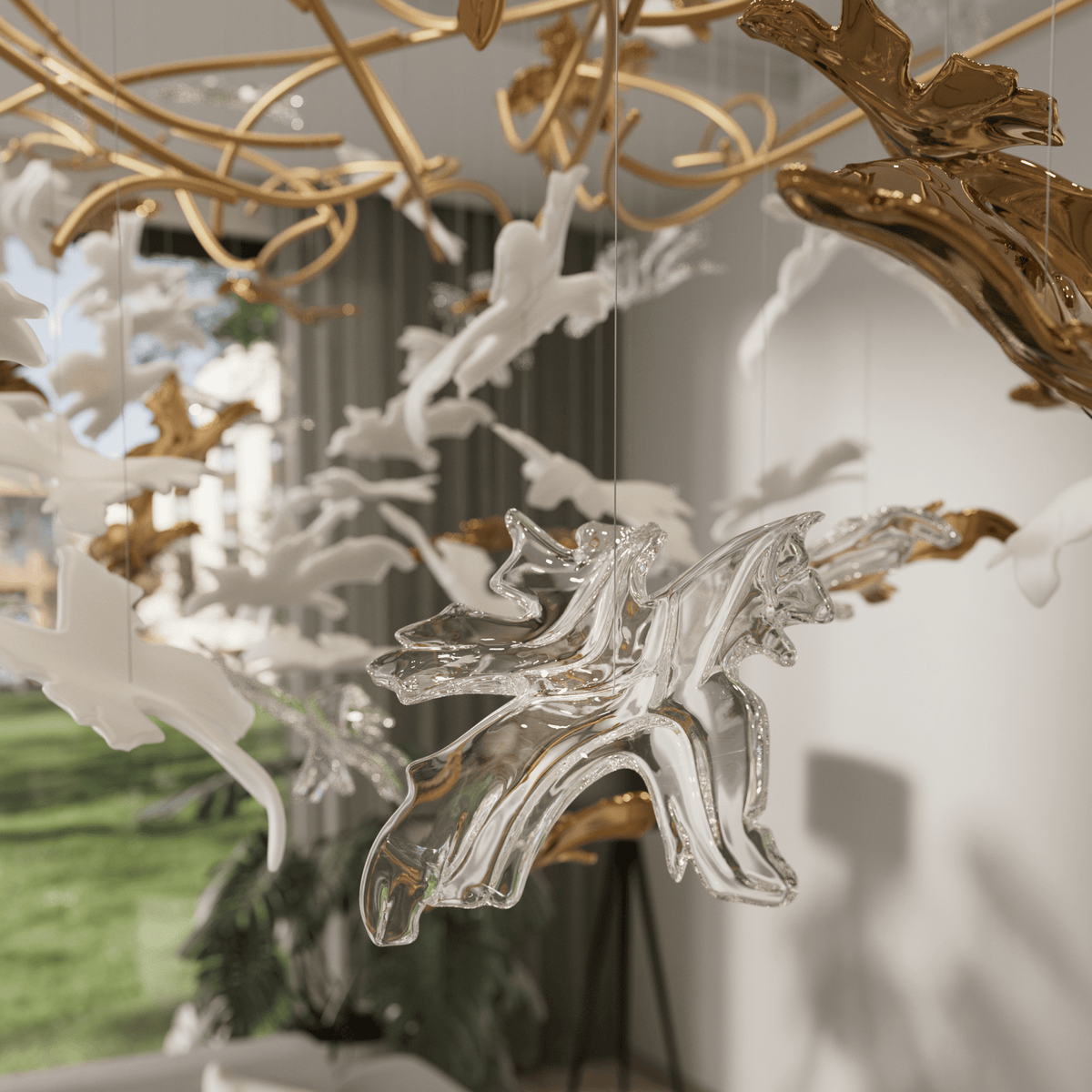 Vine Chandelier — Handblown Crystal LED Pendant Light in Bronze Finish