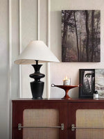 Vino Sculpted Wood Table Lamp with White Fabric Shade