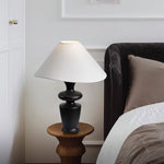 Vino Sculpted Wood Table Lamp with White Fabric Shade