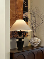 Vino Sculpted Wood Table Lamp with White Fabric Shade