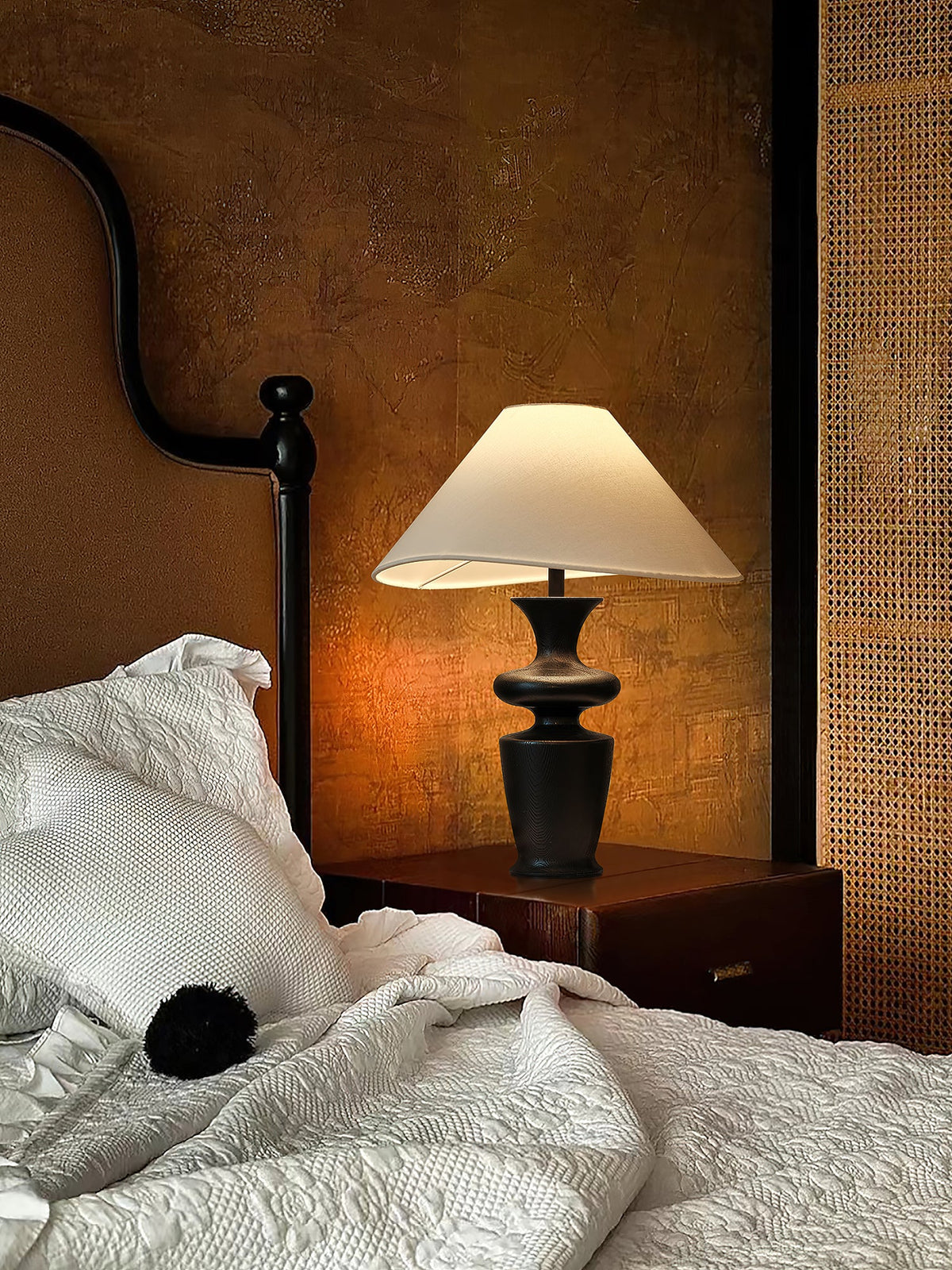 Vino Sculpted Wood Table Lamp with White Fabric Shade