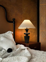 Vino Sculpted Wood Table Lamp with White Fabric Shade