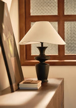 Vino Sculpted Wood Table Lamp with White Fabric Shade