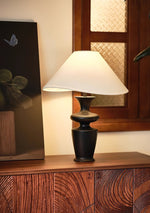 Vino Sculpted Wood Table Lamp with White Fabric Shade