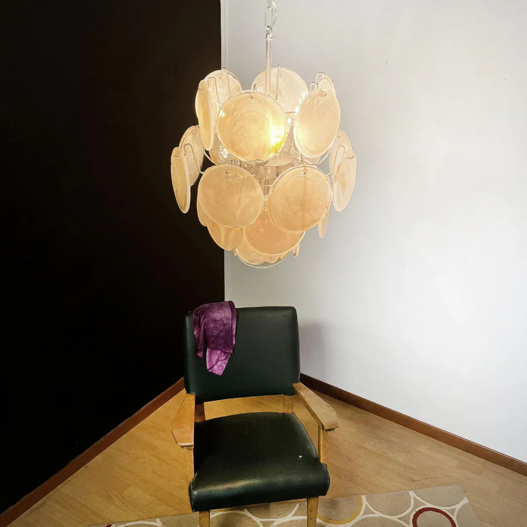 Vintage Murano Gold Glass Disks Chandelier