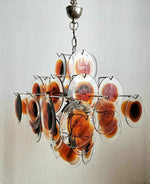 Vintage Murano Orange Brown Transparent Disc Chandelier