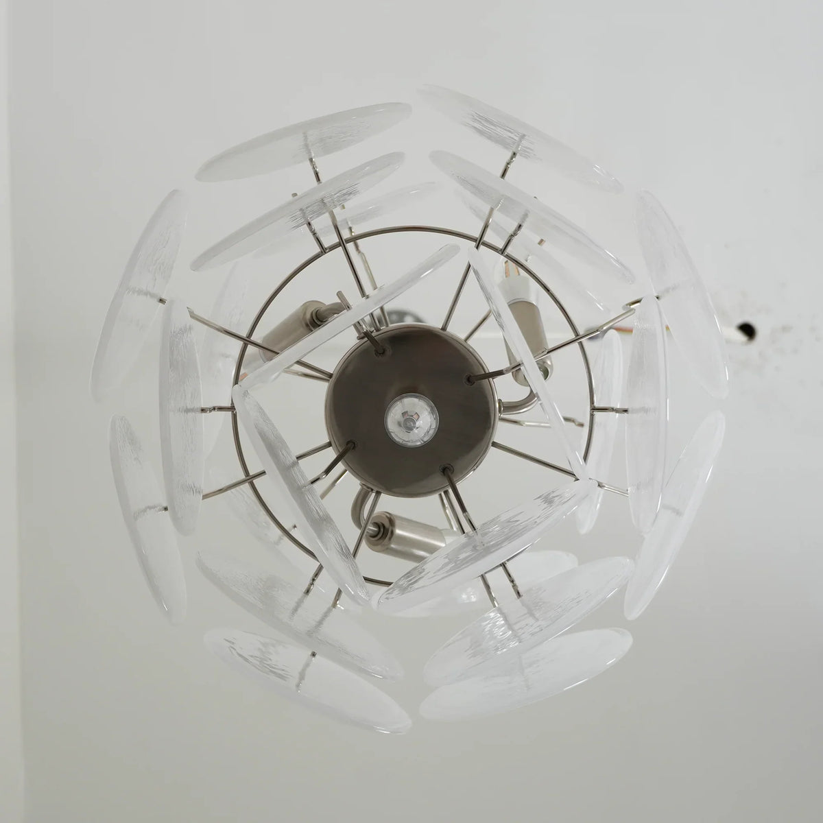 Vintage Murano White Glass Disks Chandelier