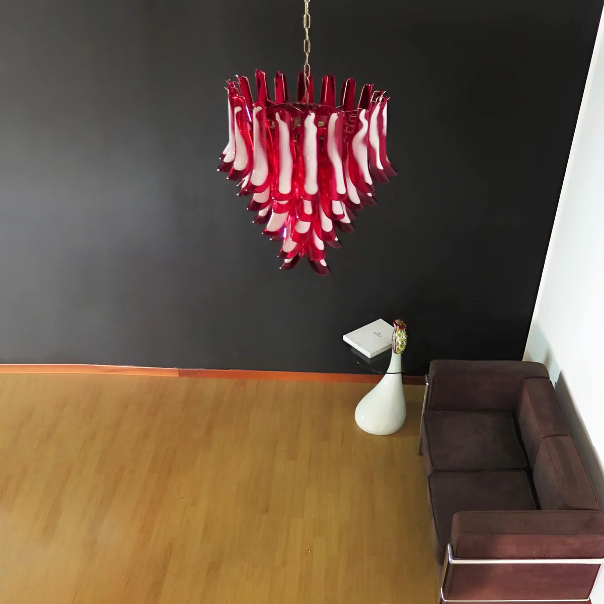 Vintage Red Murano Glass Petals Chandelier
