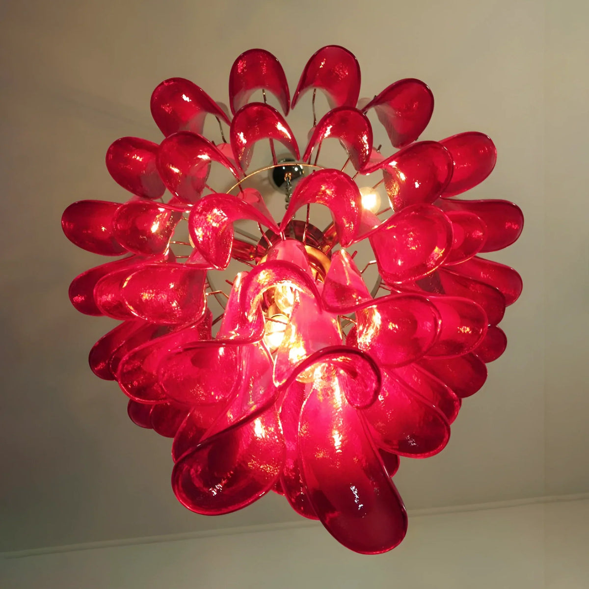 Vintage Red Murano Glass Petals Chandelier