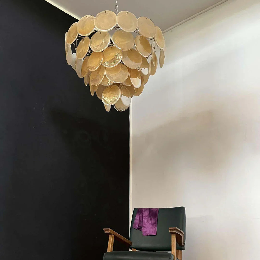 Elegant Gold Murano Iridescent Disc Chandelier