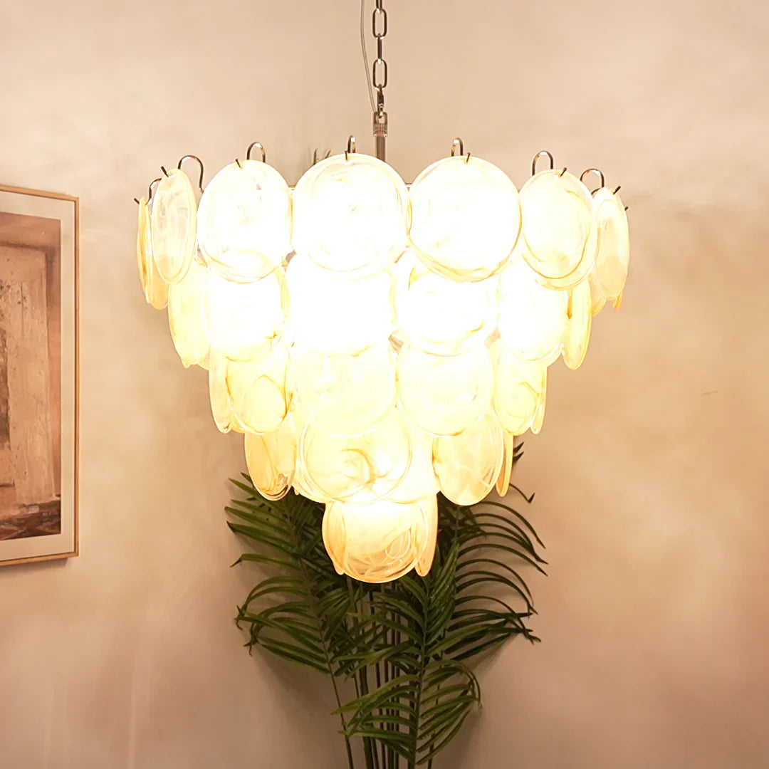 Elegant Gold Murano Iridescent Disc Chandelier