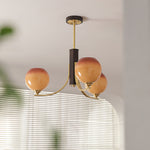 Caramel Globe Chandelier – Six-Light Brass & Glass Pendant for Dining and Living Spaces