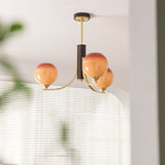 Caramel Globe Chandelier – Six-Light Brass & Glass Pendant for Dining and Living Spaces