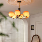 Caramel Globe Chandelier – Six-Light Brass & Glass Pendant for Dining and Living Spaces