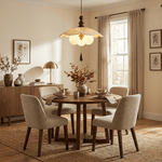 Pleated Petal Pendant Light – Designer Fabric Shade, Walnut Accent