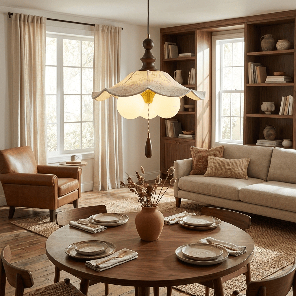 Scalloped Floral Pendant Light – Vintage-Inspired Designer Illumination
