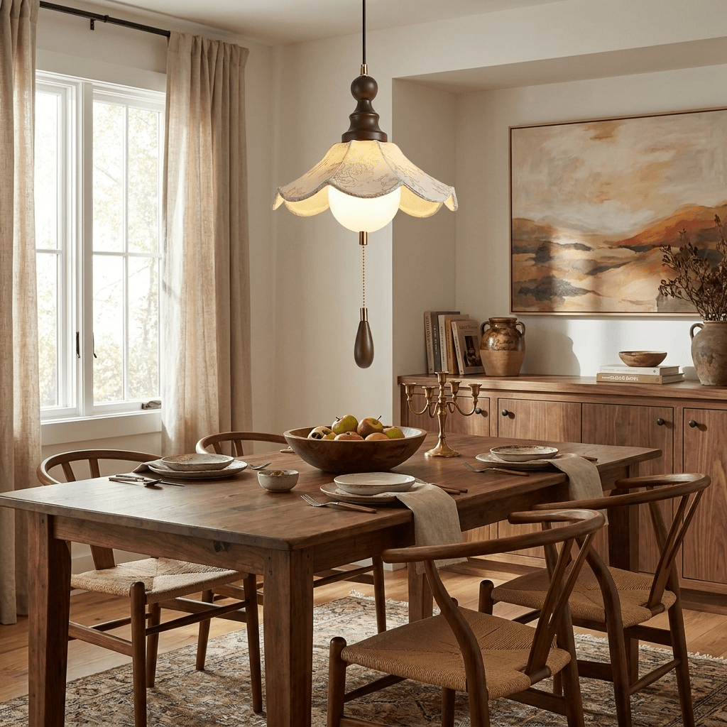 Scalloped Floral Pendant Light – Vintage-Inspired Designer Illumination