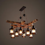Vintage Wood Glass Chandeliers