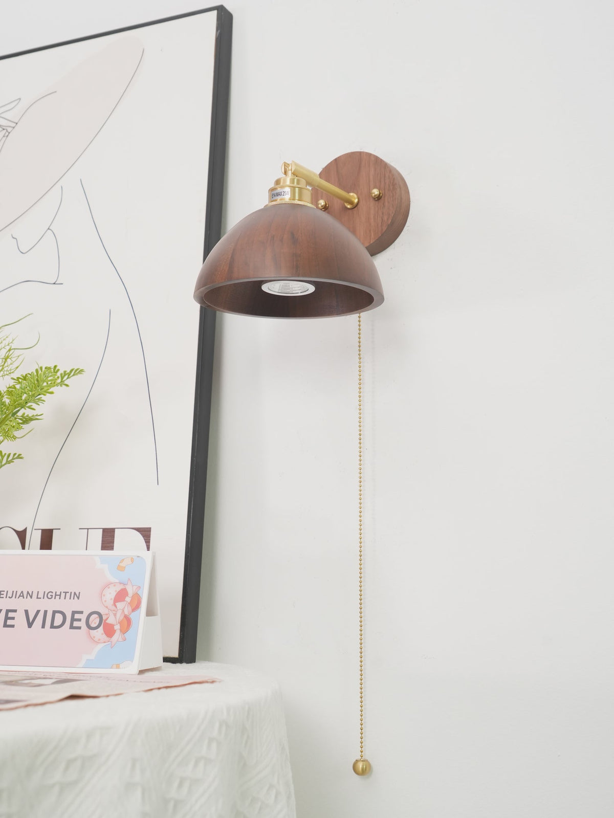Rhett Wall Sconce with Pull Chain in Brass and Walnut