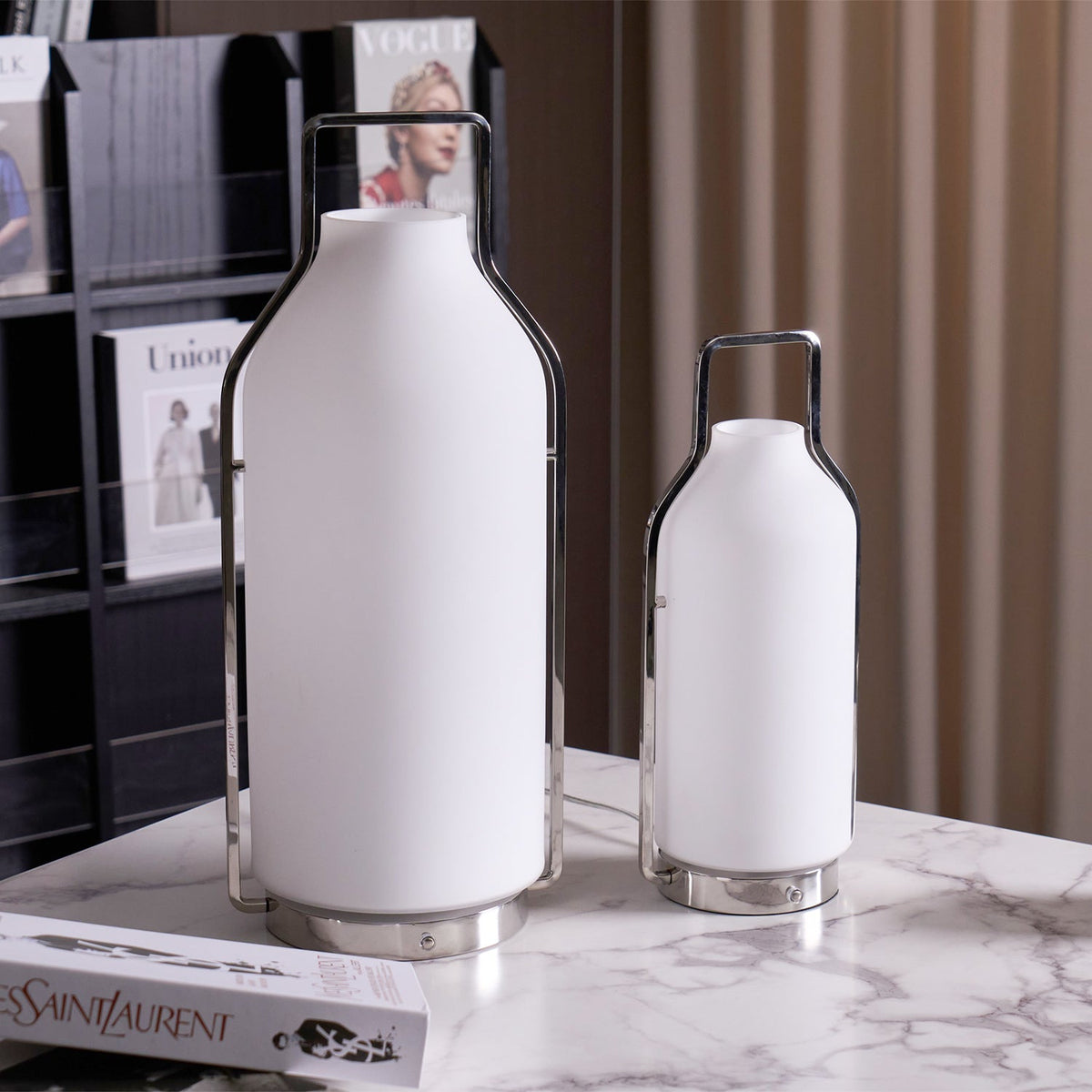 Vintara Lantern Table Lamp – Modern Metal & Glass LED Table Light